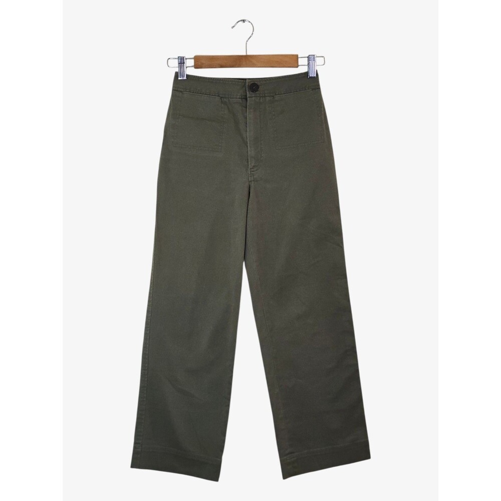 Steven Alan Womens Green Twill Pants Size 0 Straight Leg Cropped USA Minimalist